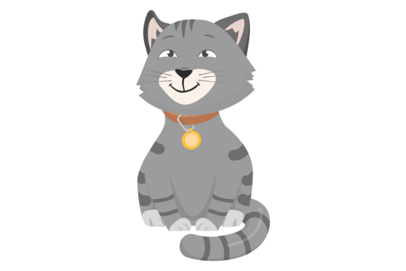 Cartoon Cat Character Sitting Kitty for Embroidery Projects