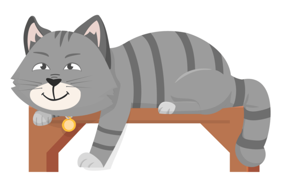Cat Laying on Wooden Shelf Cartoon Smil