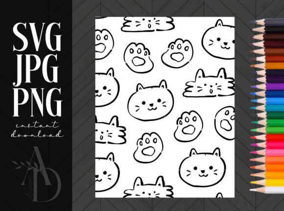 Coloring Page Cat Head and Paws KDP Review