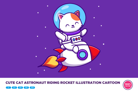 Cute Cat Astronaut Riding Rocket Cartoon Review