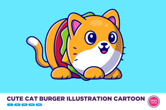 Cute Cat Burger Illustration Cartoon