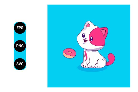 Cute Cat Eating Donut Cartoon Vector Review