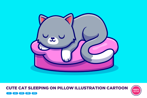 Cute Cat Sleeping on Pillow Illustration Review