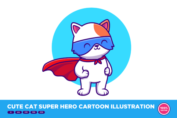 Cute Cat Super Hero Cartoon Illustration Review