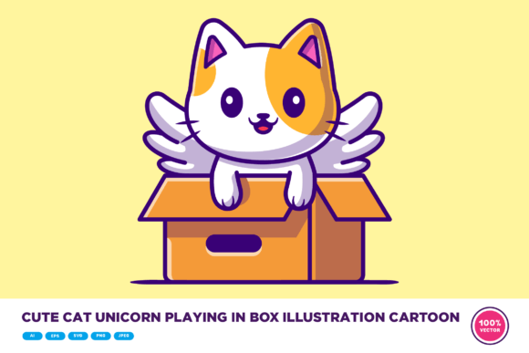 Cute Cat Unicorn Playing in Box Cartoon Review