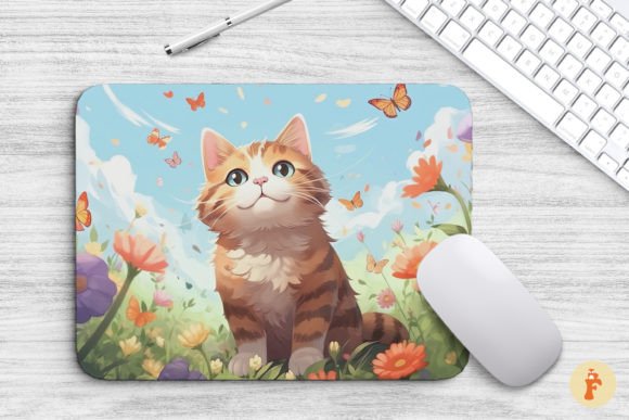 Mouse Pad Cute Cat and Butterflies Review